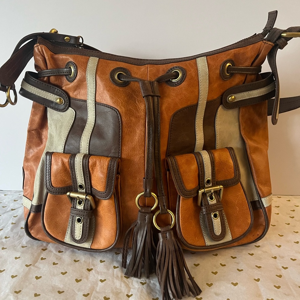 Brown and Tan Leather Shoulder Bag